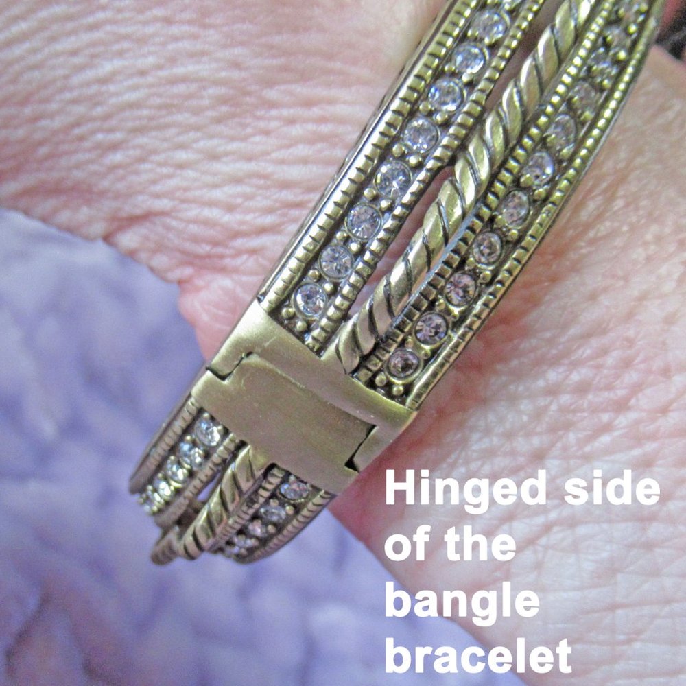 Heidi Daus curved raised 3-D hinged bangle bracelet, 1/2 inch wide, Swarovski - Picture 9 of 11